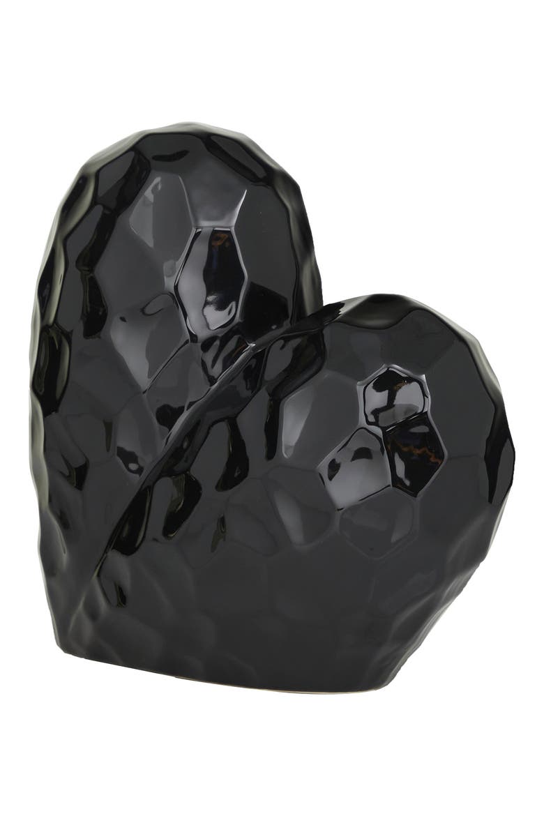 Black Porcelain Heart Sculpture, Alternate, color, BLACK