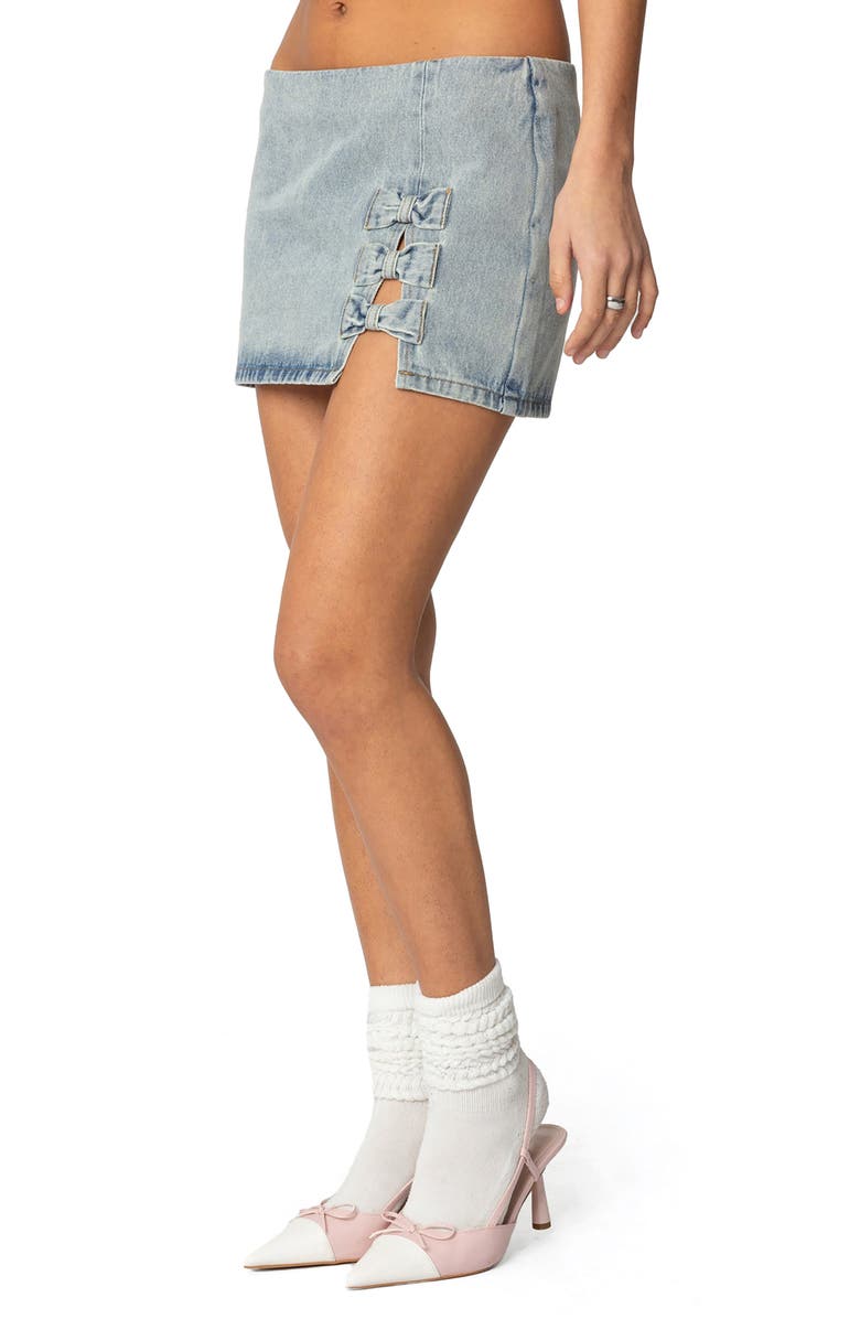 EDIKTED Bowdie Washed Denim Miniskirt, Alternate, color, Light-Blue