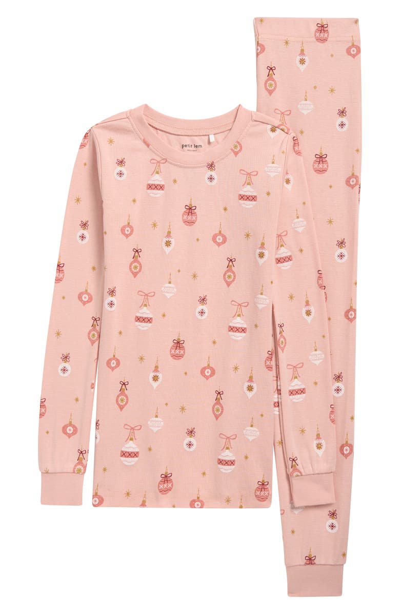 Petit Lem Kids' Ornament Print Fitted Two-Piece Organic Cotton Pajamas, Main, color, Pink