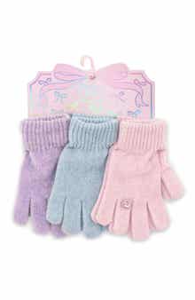 Kids' 3-Pack Heart Gem Chenille Gloves