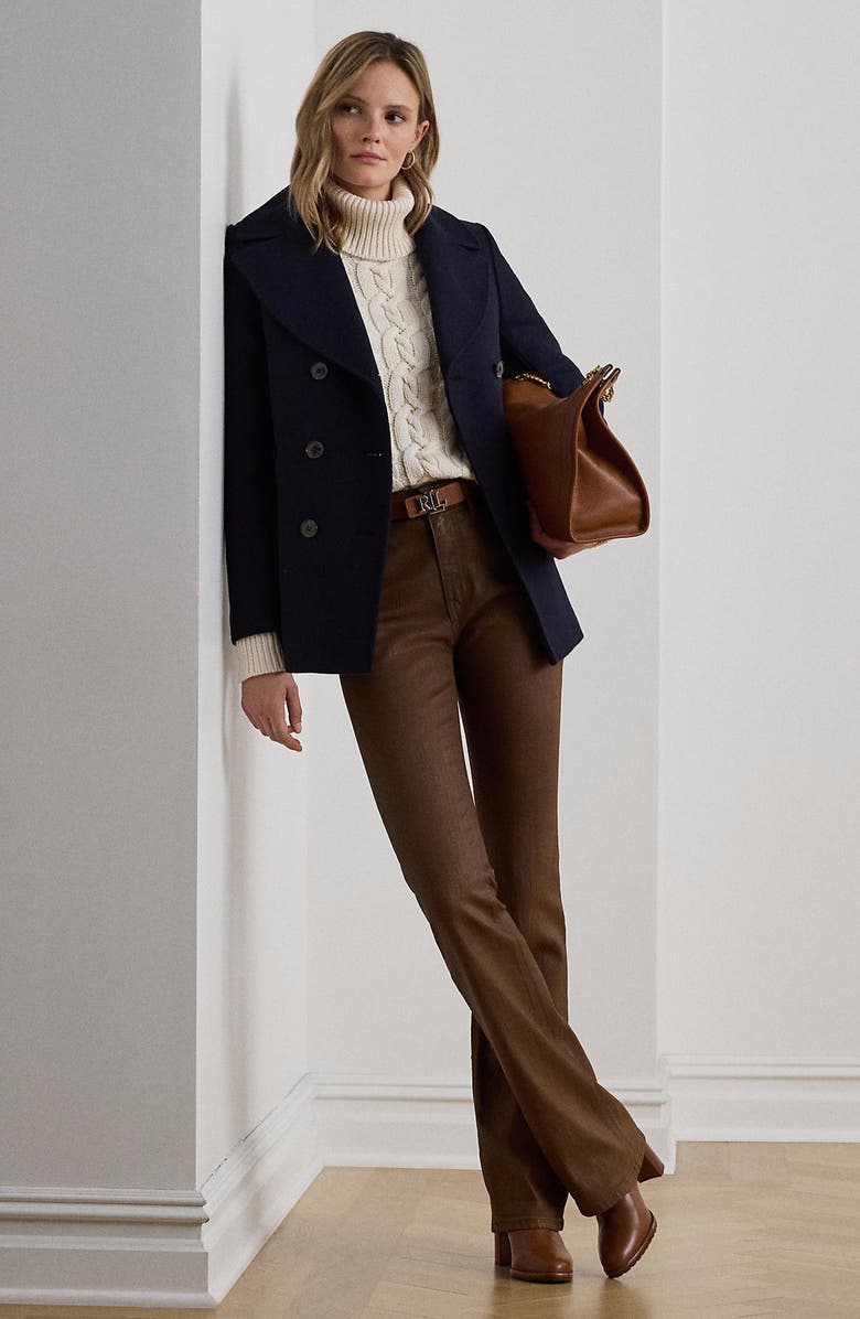 Lauren Ralph Lauren Wool Blend Twill Peacoat, Alternate, color, Regal Navy