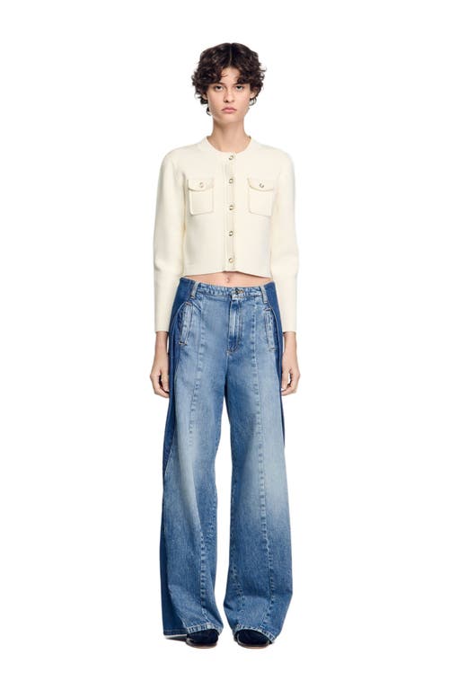 Sandro Rib Knit Cardigan In Ecru