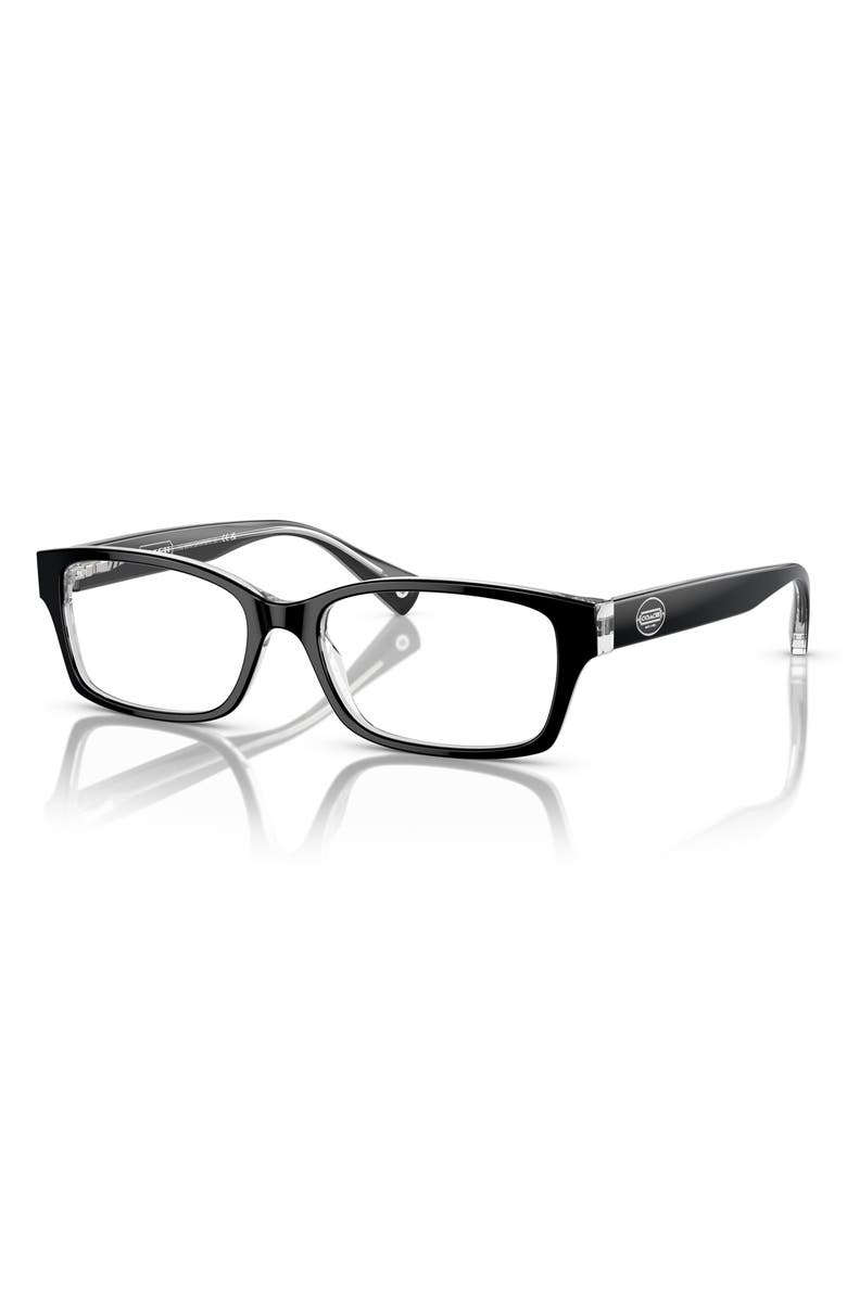 COACH 52mm Rectangular Optical Glasses, Alternate, color, Black / Crystal Clear / Demo