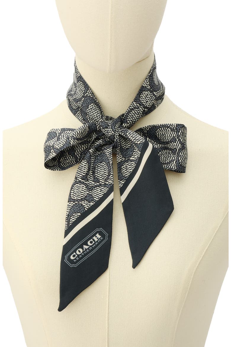 Textured Signature Logo Silk Scarf, Alternate, color, MIDNIGHT NAVY
