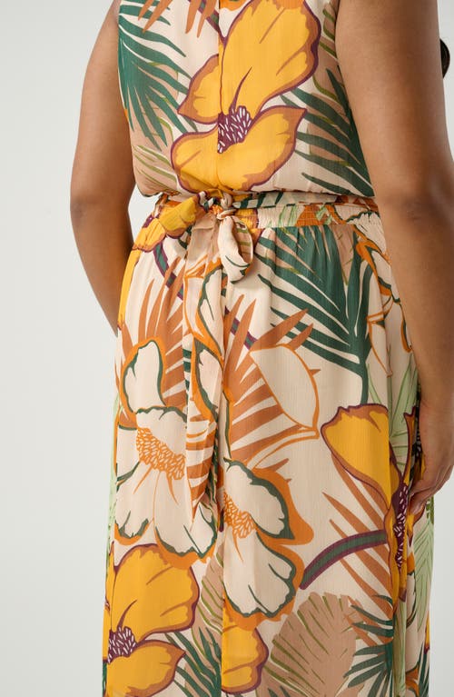 Estelle Paradisa Print Back Tie Midi Dress In Primrose/fern