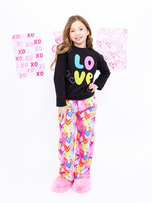 Preppy Goose Plush Graffiti Hearts Loungewear Pant In Multi
