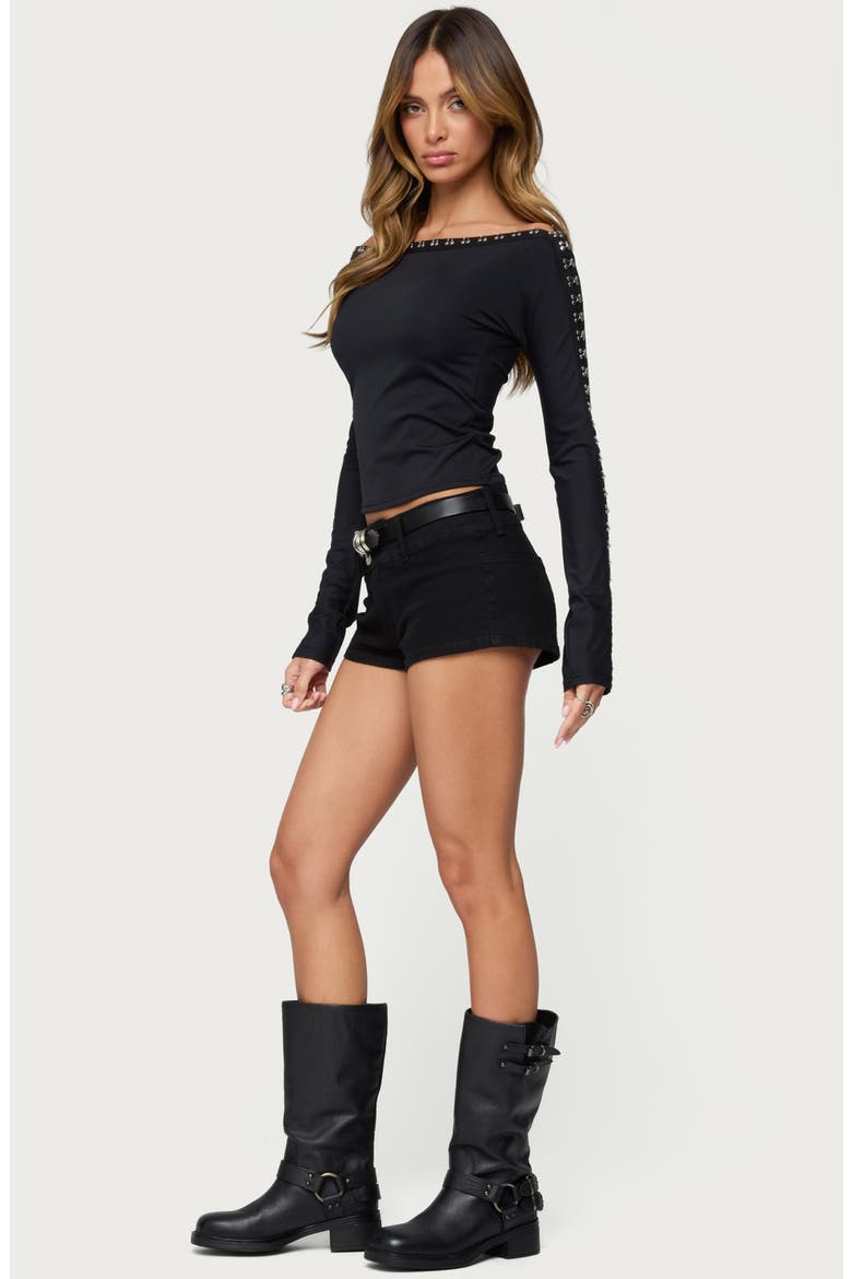Zaina Hook & Eye Trim Crop Top, Alternate, color, BLACK