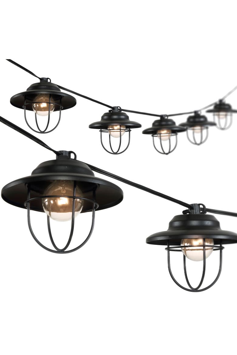 10-Light Indoor/Outdoor Rustic Farmhouse Incandescent G40 Metal Cage Shade String Lights, Alternate, color, Black
