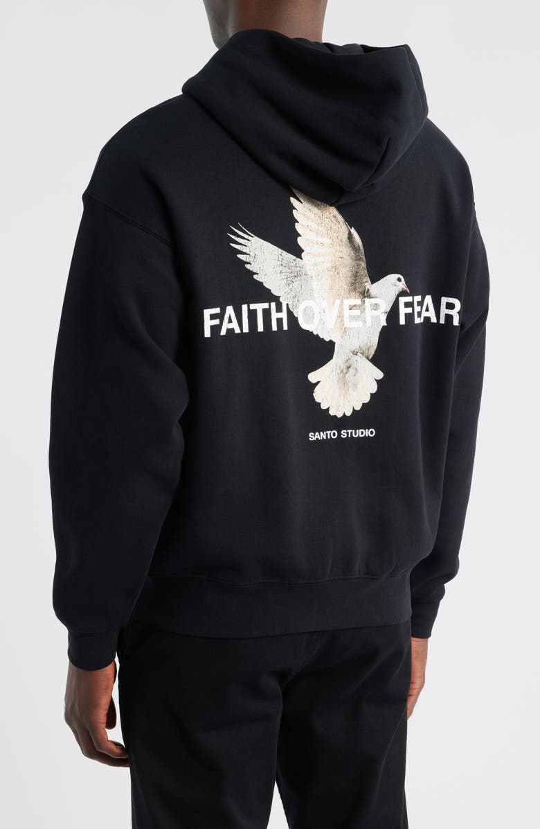 SANTO STUDIO Faith over Fear Cotton Fleece Zip Hoodie, Alternate, color, Black