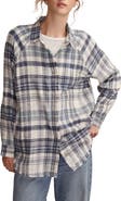 Lucky Brand Frayed Plaid Button-Up Tunic Shirt