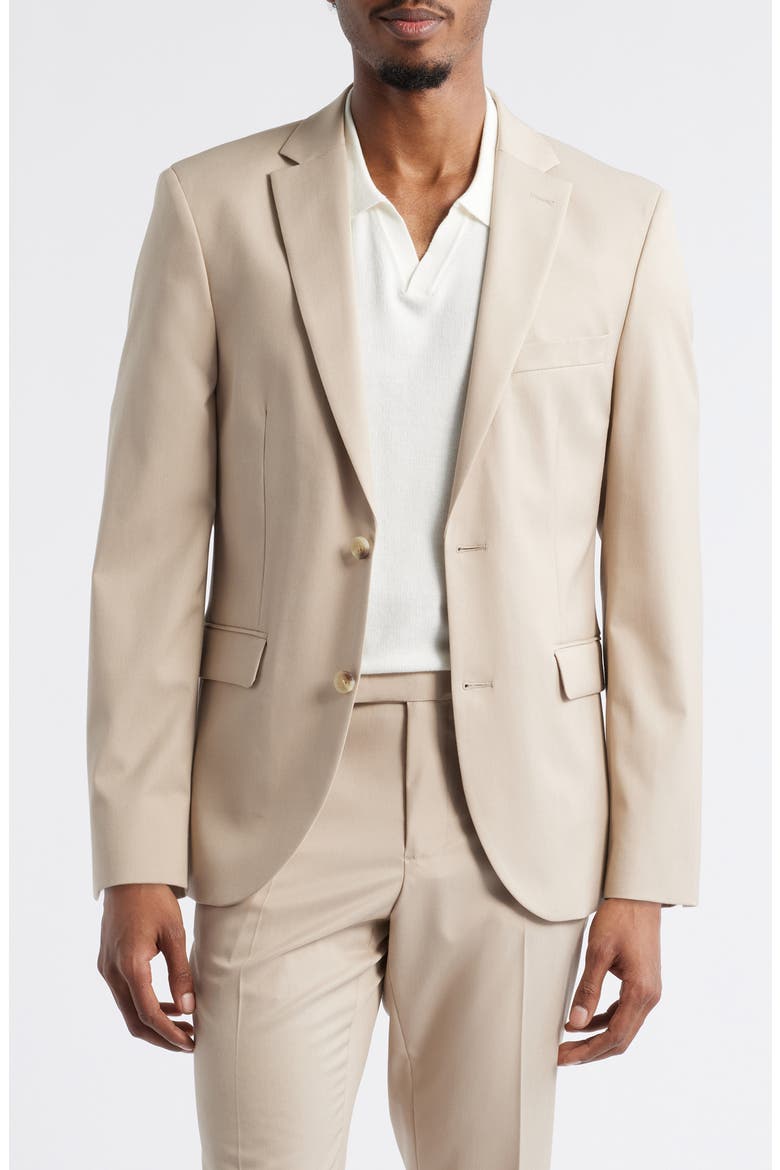 Slim Fit Sharkskin Blazer, Main, color, BEIGE BIRCH