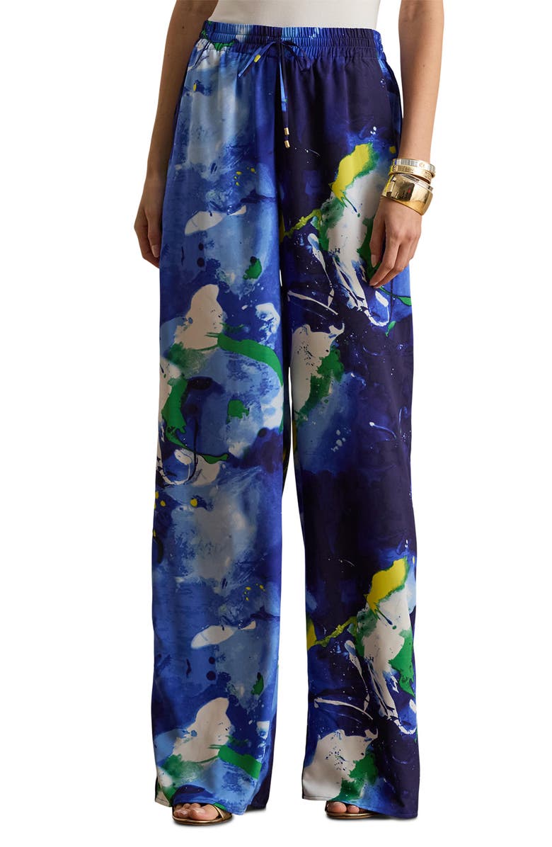 Lauren Ralph Lauren Abstract Print Wide Leg Pull-On Pants, Main, color, Blue/ Multi