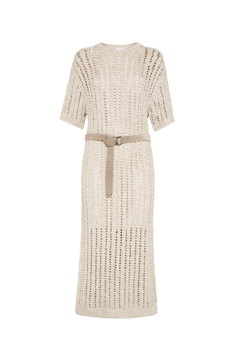 Brunello Cucinelli Women's Knitted Linen and Cotton Long Dress Beige
