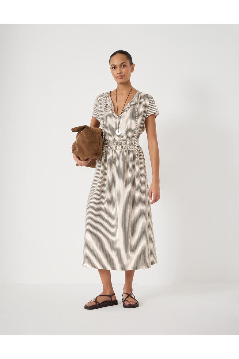 Nika Smocked Waistband Cotton Midi Dress, Main, color, Green Stripe White