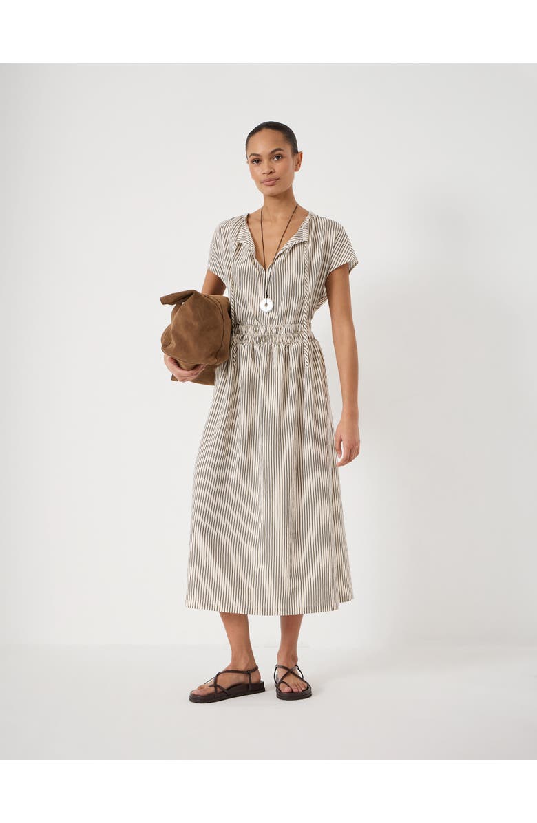 Hush Nika Smocked Waistband Cotton Midi Dress, Main, color, Green Stripe White