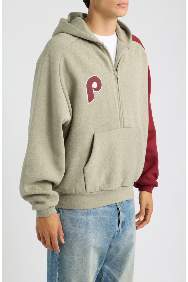 x MLB Philadelphia Phillies Cotton Blend Fleece Half Zip Hoodie, Alternate, color, SEAL HEATHER/ CABERNET