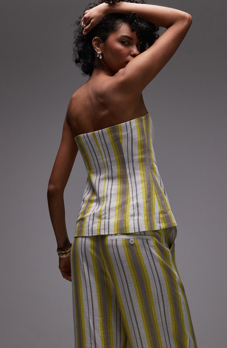 Topshop Stripe Strapless Button-Up Shirt, Alternate, color, Multi