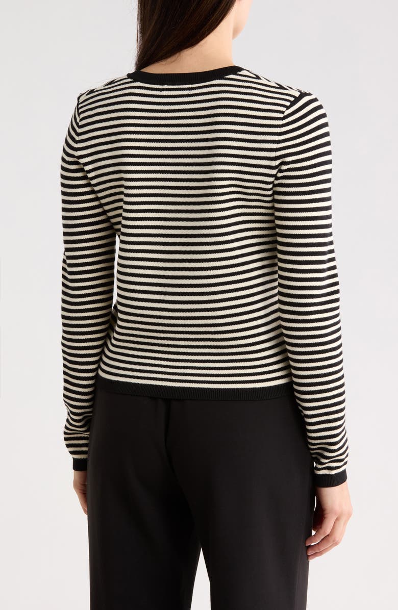T Tahari Stripe Crop Cardigan, Alternate, color, Black/ Ivory
