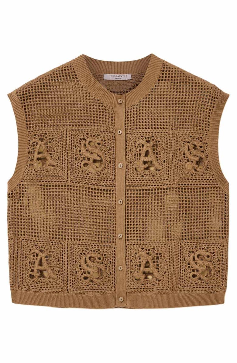 AllSaints Kyra Open Stitch Sweater Vest, Alternate, color, Pinto Brown
