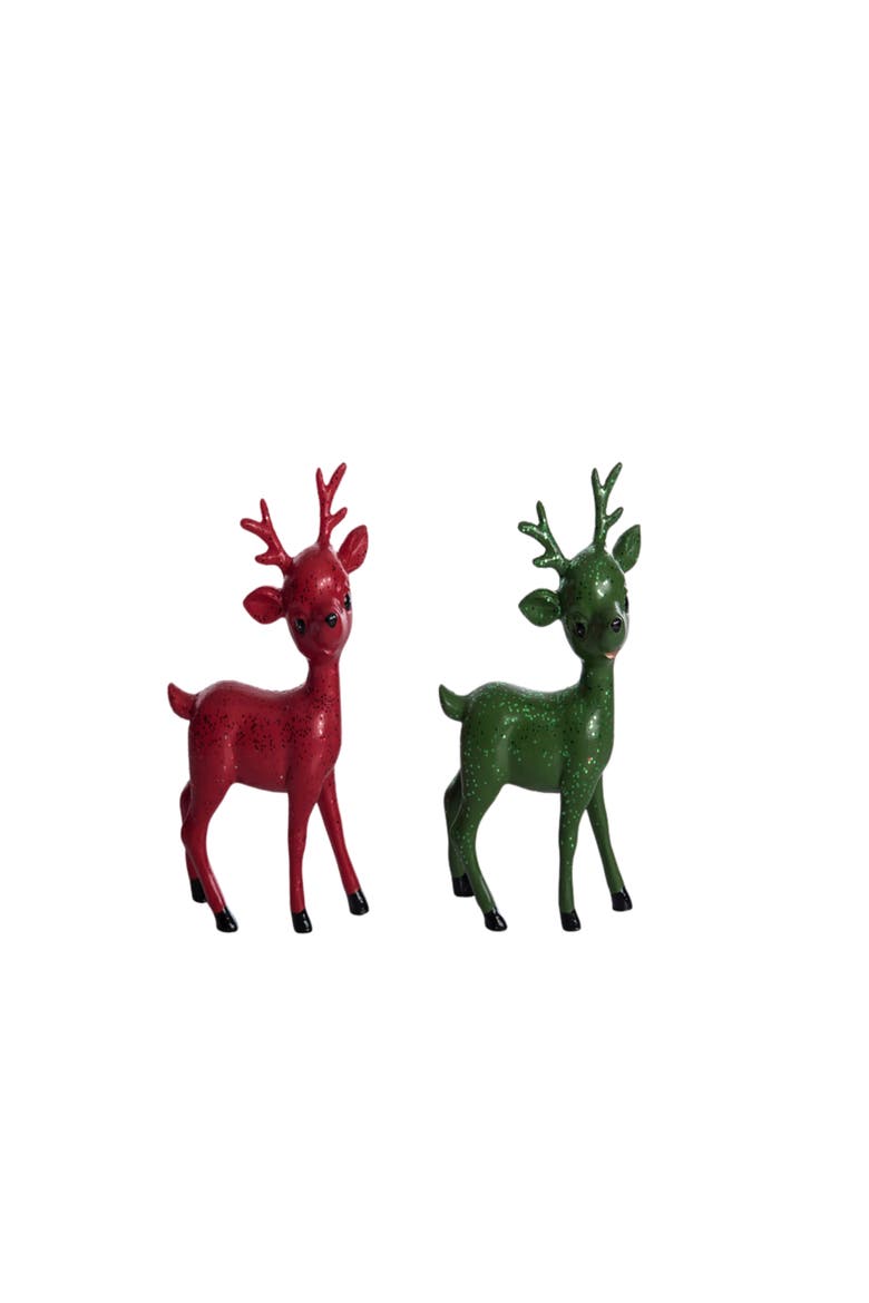 Red and Green Deer Decorative Resin Figurines for Christmas, Main, color, Green