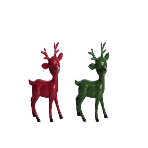 Red and Green Deer Decorative Resin Figurines for Christmas