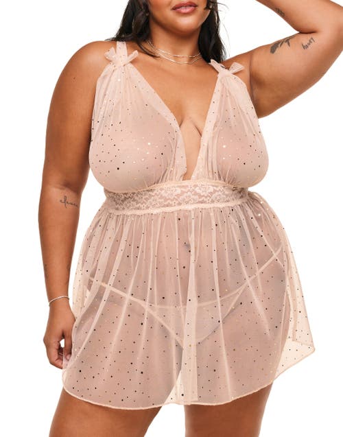 Adore Me Novah Babydoll & G-string Set Lingerie In Light Beige