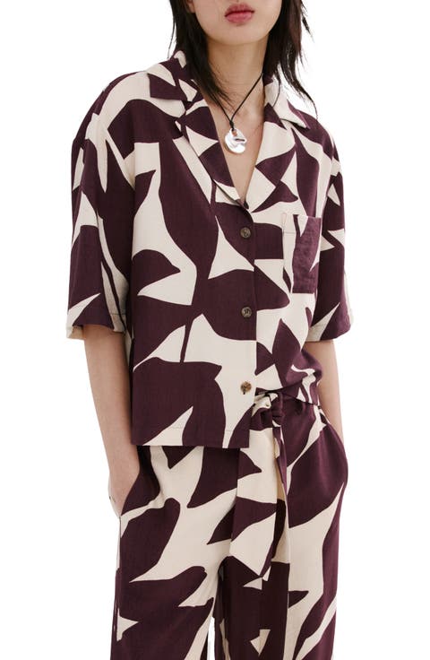 Print Short Sleeve Button-Up Shirt