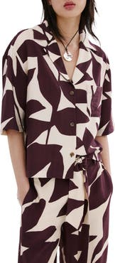 MANGO Print Short Sleeve Button-Up Shirt