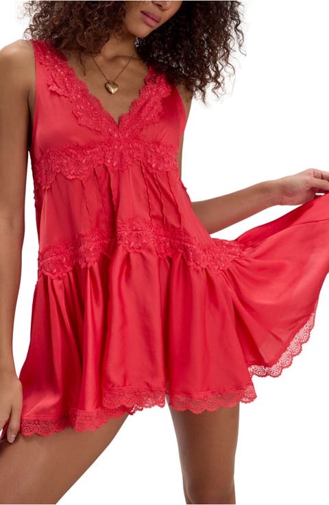 Lace Trim Satin Mini Slipdress