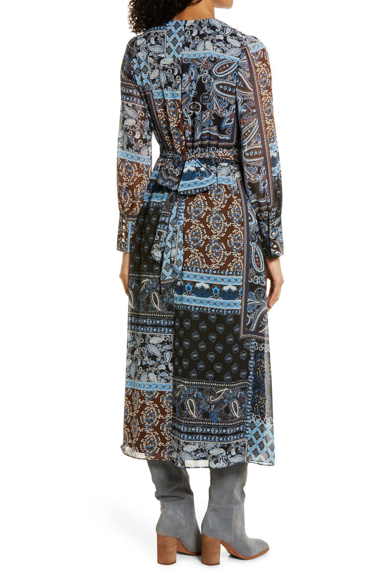 Mixed Scarf Print Long Sleeve Midi Dress, Alternate, color, NAVY MULTI