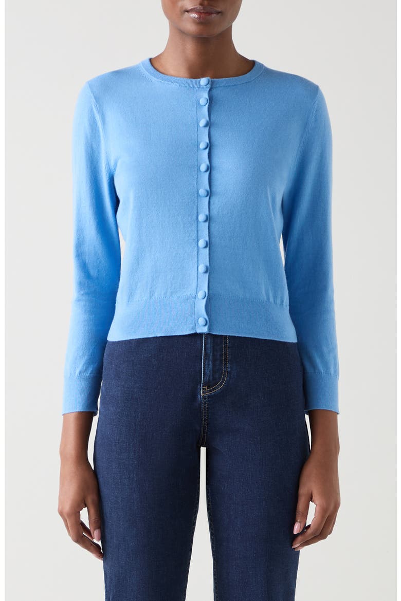 Lottie Fine Cotton & Wool Cardigan, Main, color, BLUE