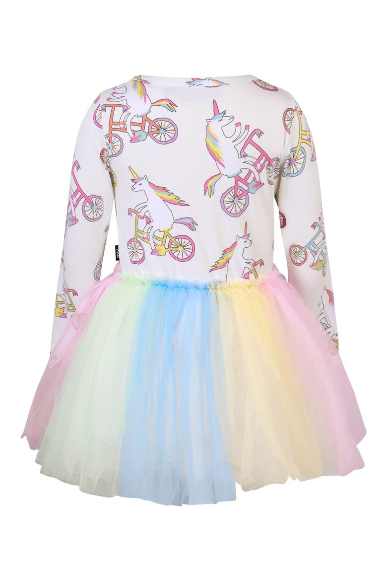 Kids' Unicorn Circus Print Long Sleeve Tulle Party Dress, Alternate, color, CREAM