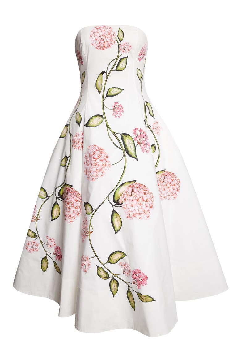 Porcelain Flowers Stretch Cotton Poplin Strapless Dress, Alternate, color, PINK/ WHITE