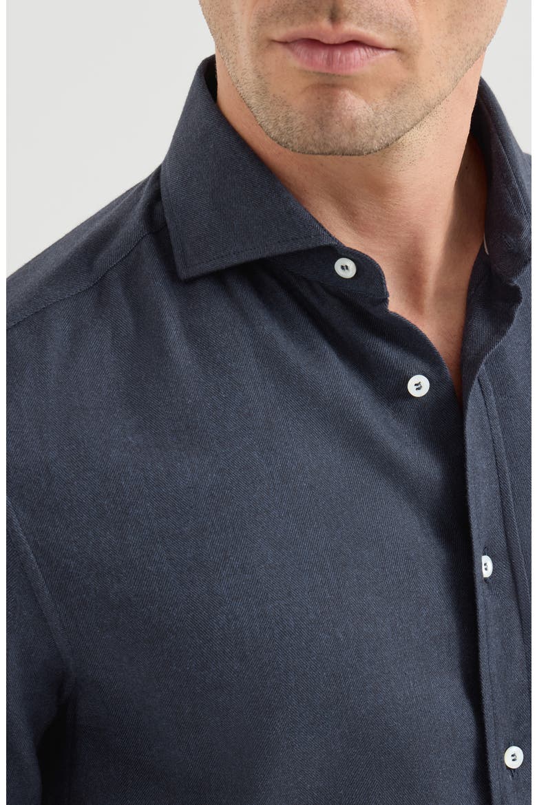 Stretch cotton chevron flannel shirt with spread collar, Alternate, color, Navy Blue