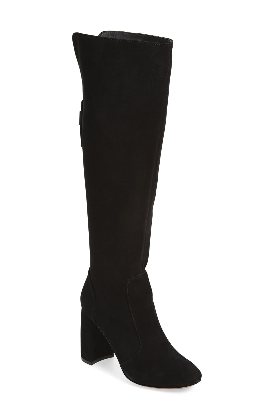 'Blake' Block Heel Tall Boot, Main, color, BLACK SUEDE