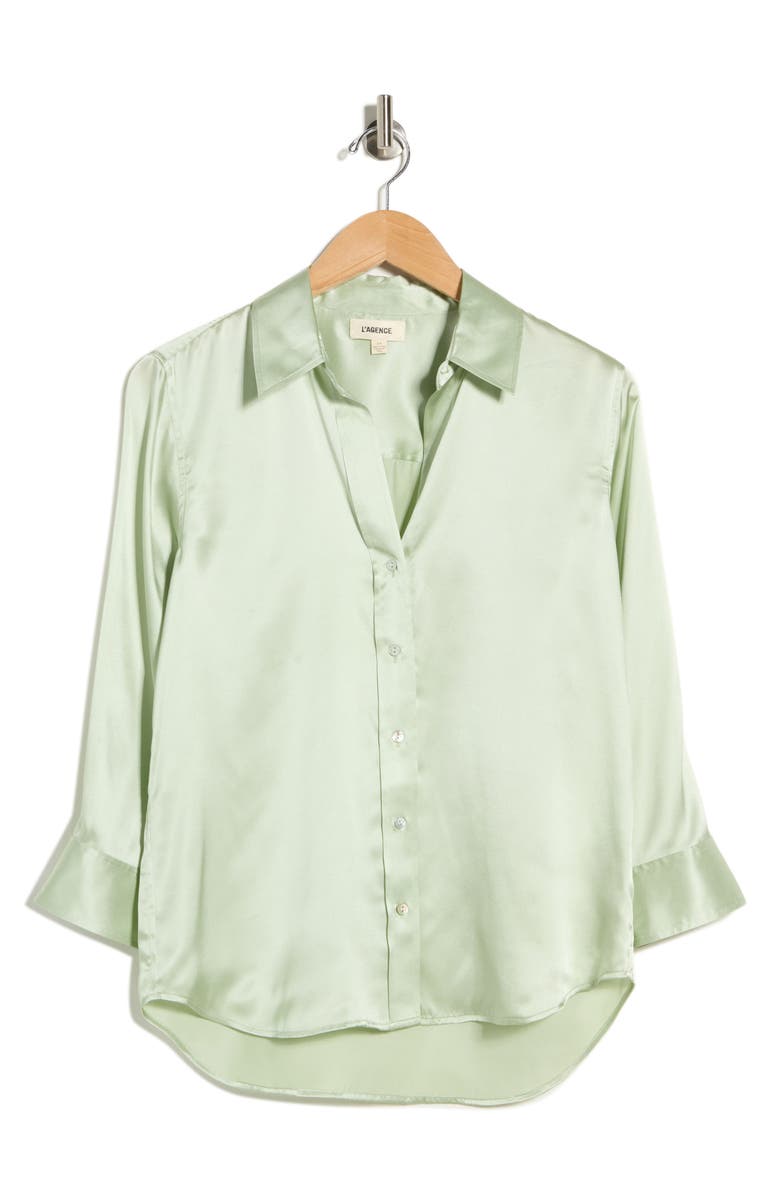 L'AGENCE Dani Silk Blouse, Alternate, color, Laurel Green