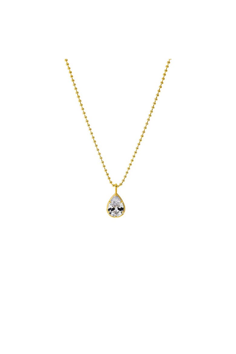 CZ Solitare Bezel Pendant Ball Chain Necklace, Main, color, Gold