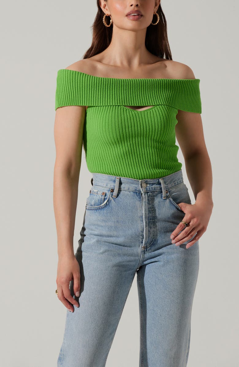 ASTR the Label Ainsley Cutout Off the Shoulder Sweater, Alternate, color, Green