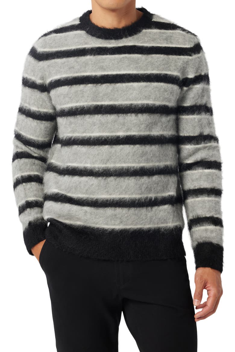 Stripe Mohair & Wool Blend Crewneck Sweater, Main, color, BLACK