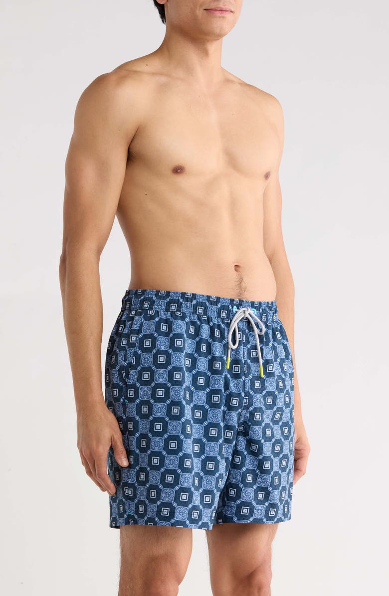 Tommy Bahama Naples Barcelos Tiles 6-Inch Performance Swim Trunks, Alternate, color, Dress Blues