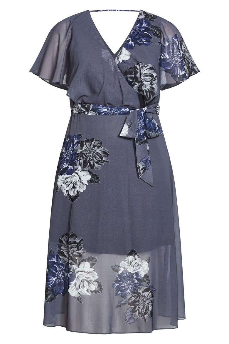 Garnet Flutter Sleeve Wrap Dress, Alternate, color, GREY PLACEMENT