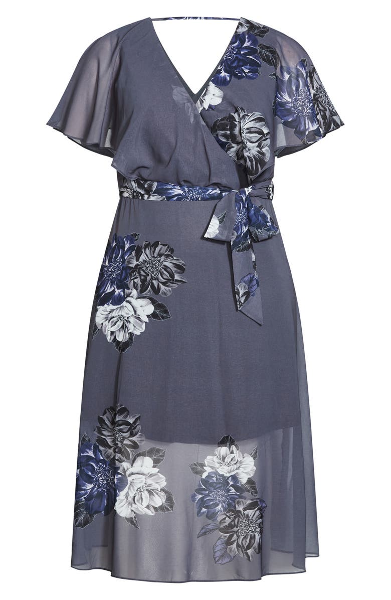 City Chic Garnet Flutter Sleeve Wrap Dress, Alternate, color, Grey Placement