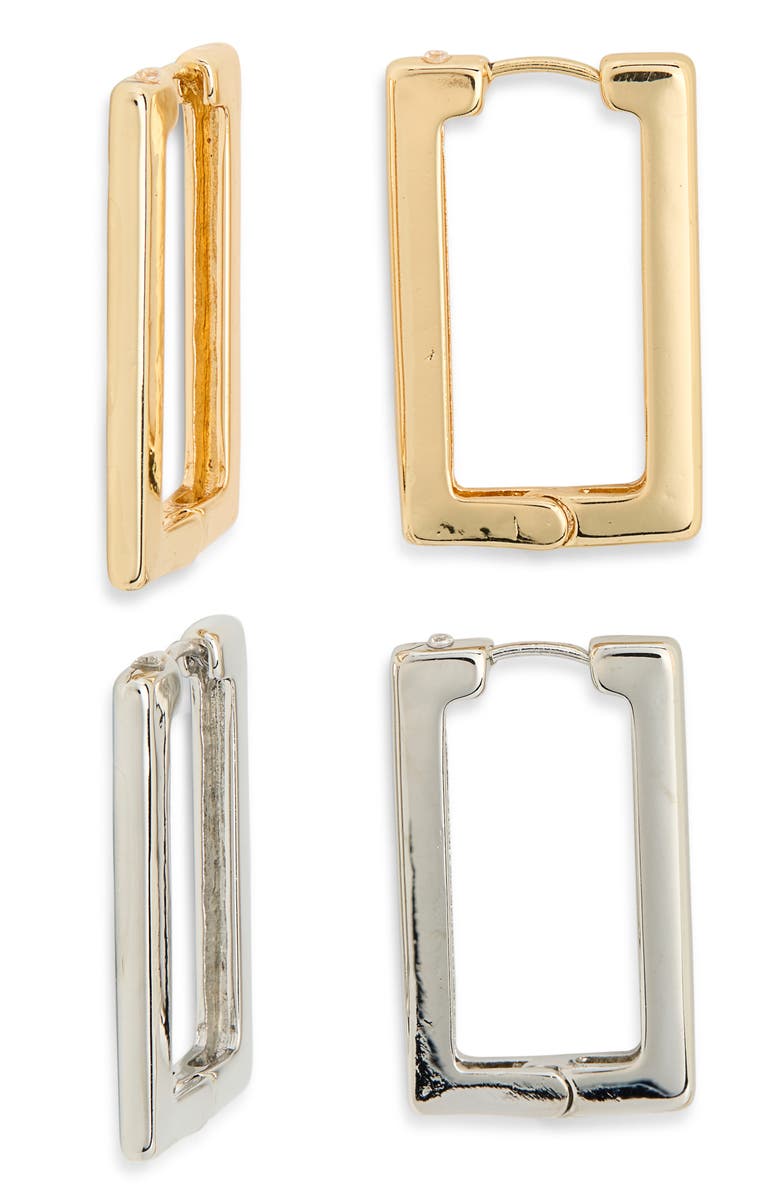 Tasha 2-Piece Square Hoop Earrings Set, Main, color, Gold/ Silver