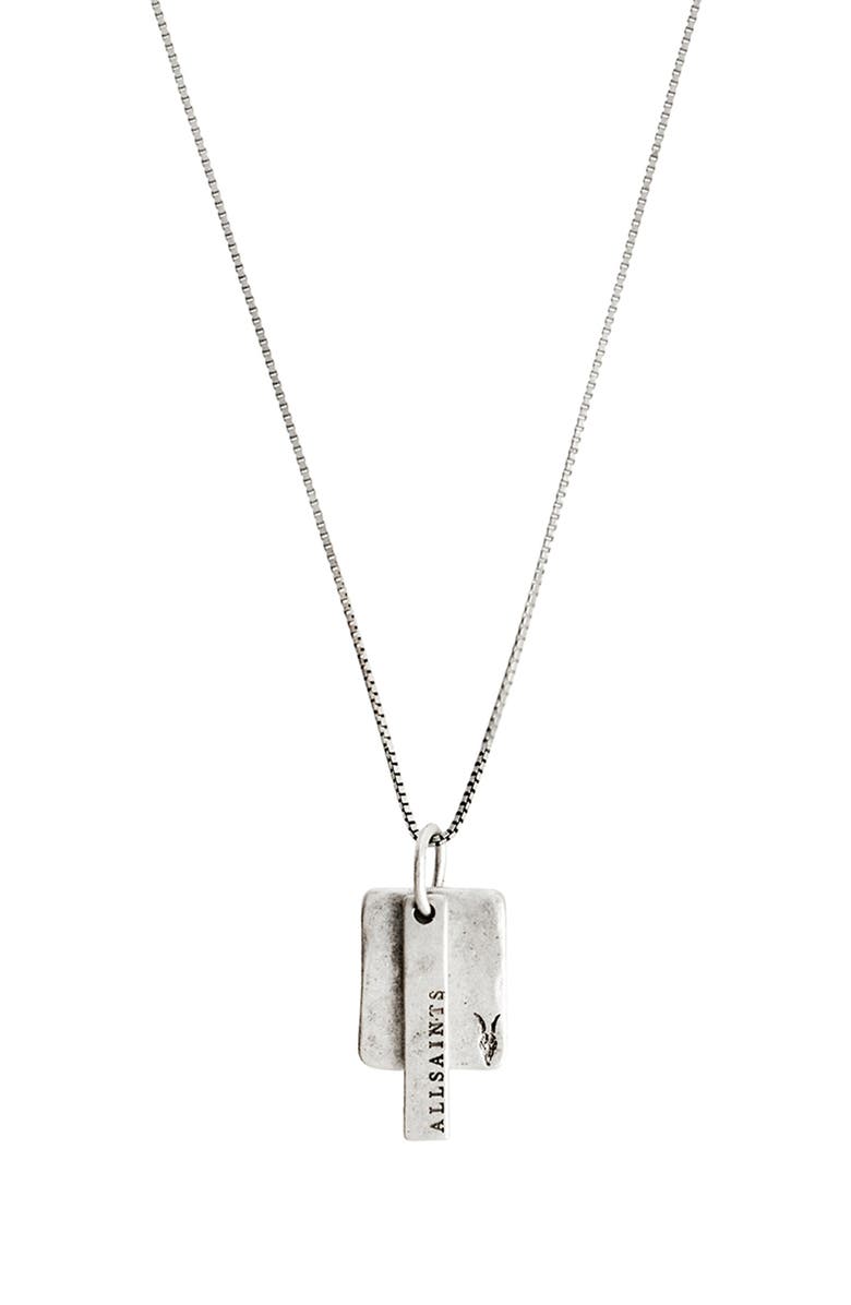 AllSaints Leor Dog Tag Pendant Necklace, Alternate, color, Warm Silver