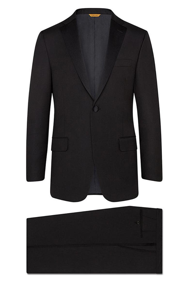 Infinity B Fit Notched Lapel Wool Tuxedo, Main, color, BLACK