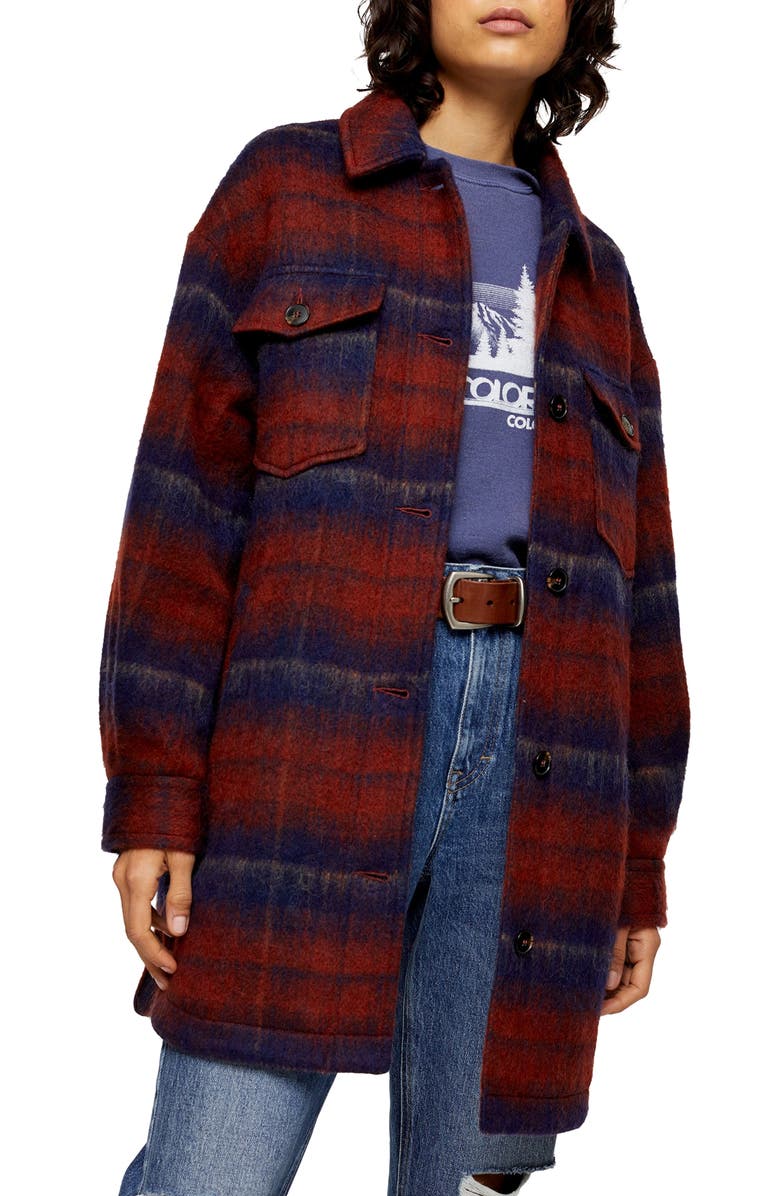 Topshop Plaid Mac Jacket, Main, color,