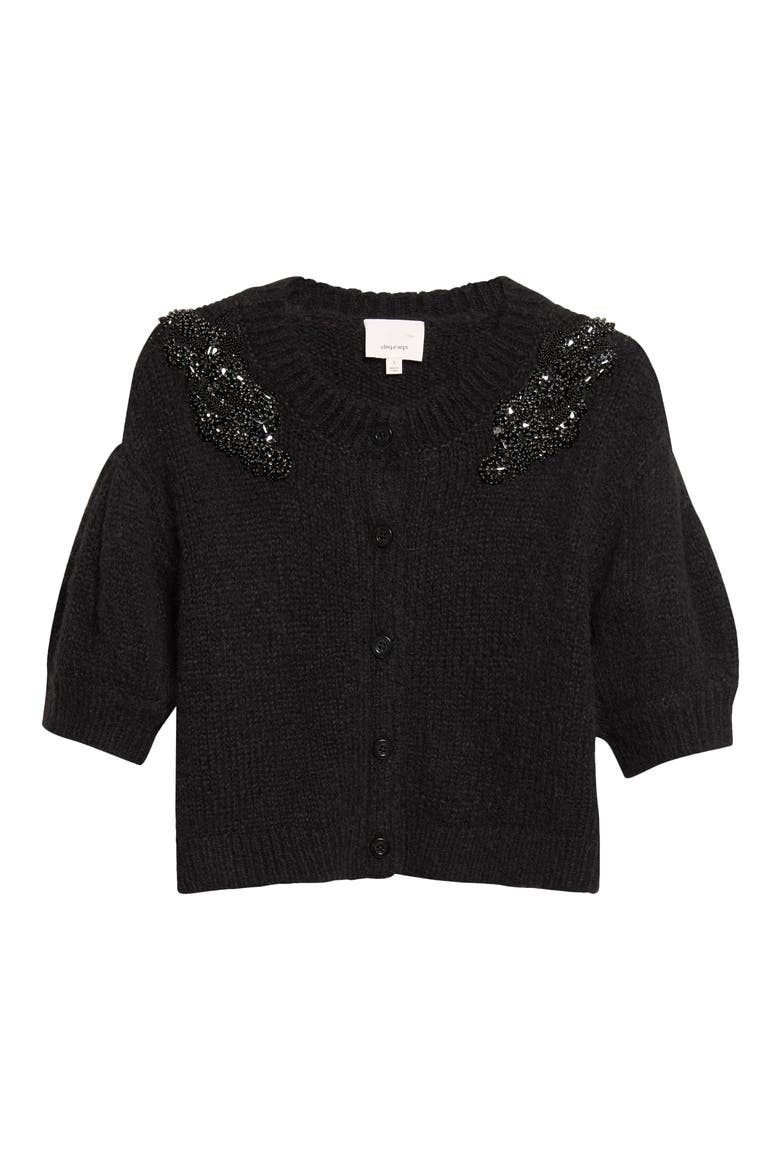 Millicent Crystal Ivy Embellished Cardigan, Main, color, BLACK
