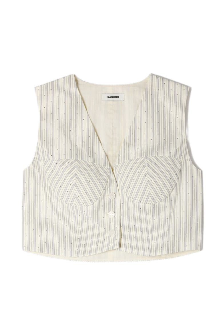 Striped rhinestone crop top, Alternate, color, Ecru