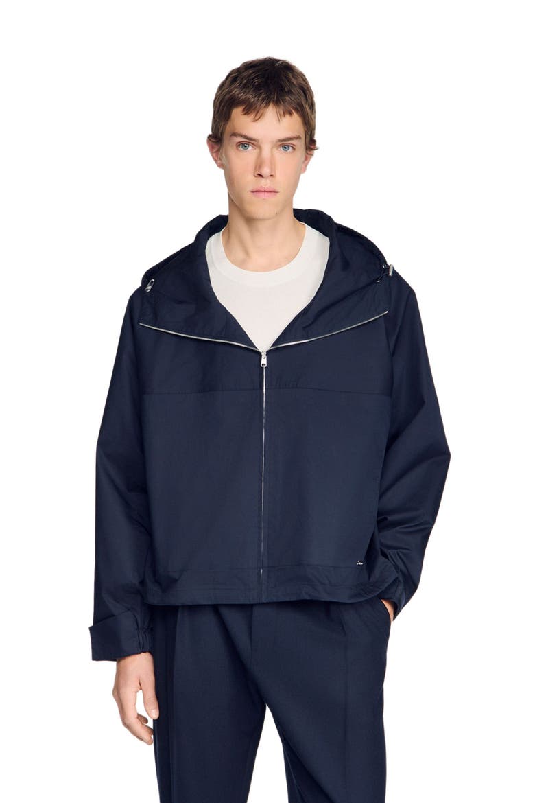 Hooded zip-up cotton jacket, Alternate, color, Midnight blue