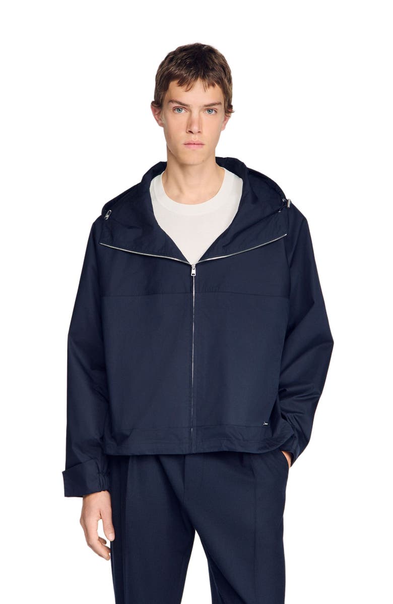 SANDRO Hooded zip-up cotton jacket, Alternate, color, Midnight Blue